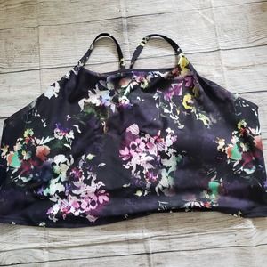✔️OLD NAVY Black Floral Hi-neck Racerback Athletic Crop Top/Sports Bra